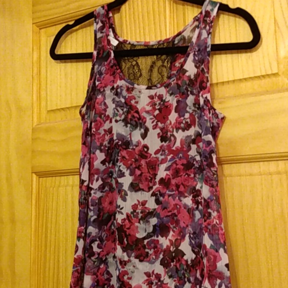 Floral and lace sheer tank top - XS